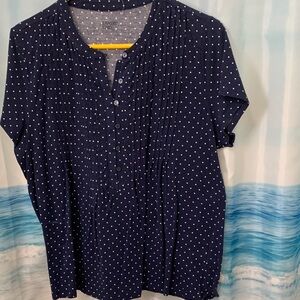 Lands' End Women's Dark Blue Polka Dot Blouse